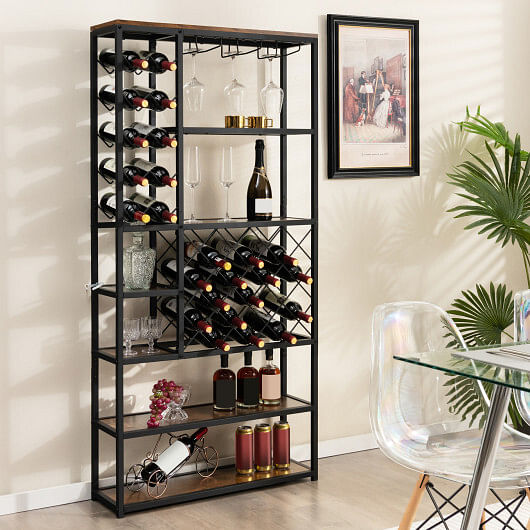 Industrial Floor Wine Rack with 3 Rows of Stemware Racks - Free Shipping