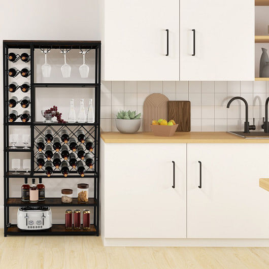 Industrial Floor Wine Rack with 3 Rows of Stemware Racks - Free Shipping