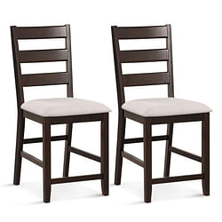 2 Piece Counter Height Bar Stool Set with Padded Seat and Rubber Wood Legs-Beige - Free Shipping