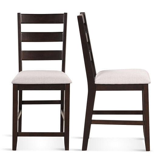 2 Piece Counter Height Bar Stool Set with Padded Seat and Rubber Wood Legs-Beige - Free Shipping