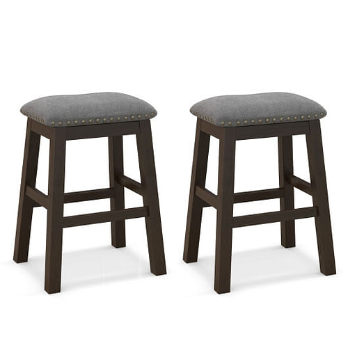 2 Piece 24.5 Inch Counter Height Bar Stool Set with Padded Seat-Gray - Free Shipping