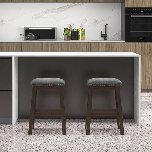 2 Piece 24.5 Inch Counter Height Bar Stool Set with Padded Seat-Gray - Free Shipping