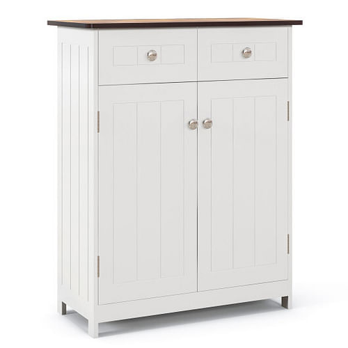 Freestanding Bathroom Floor Cabinet Storage Organizer with 2 Drawers-White - Free Shipping