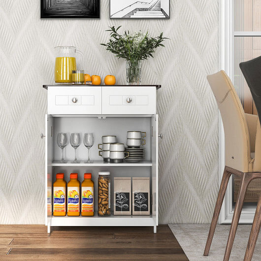 Freestanding Bathroom Floor Cabinet Storage Organizer with 2 Drawers-White - Free Shipping