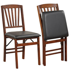 Set of 2 Folding Chairs with Padded Seat and Rubber Wood Frame-Brown - Free Shipping