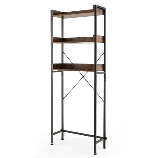 Over The Toilet Storage Rack with Hooks and Adjustable Bottom Bar-Rustic Brown - Free Shipping
