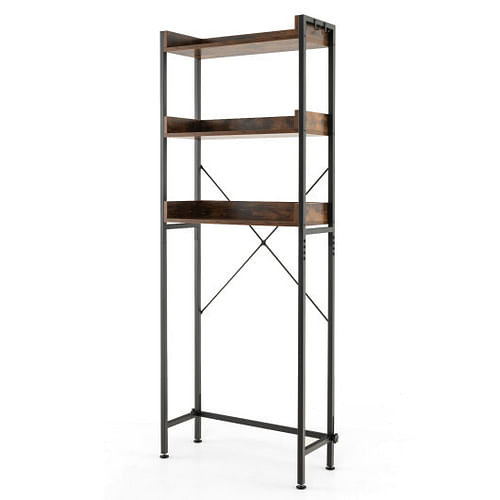 Over The Toilet Storage Rack with Hooks and Adjustable Bottom Bar-Rustic Brown - Free Shipping