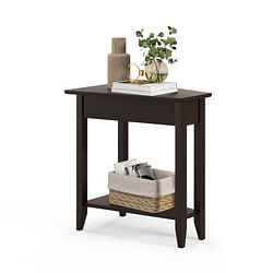 2-Tier Wedge Narrow End Table with Storage Shelf and Solid Wood Legs-Espresso - Free Shipping