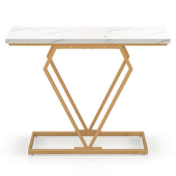 Gold Console Table with Diamond Shape Geometric Frame-White - Free Shipping