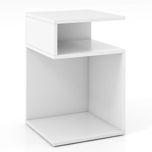 S-Shaped Side Table with Unique S-shaped Frame and 2 Open Compartments-White - Free Shipping