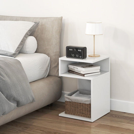 S-Shaped Side Table with Unique S-shaped Frame and 2 Open Compartments-White - Free Shipping