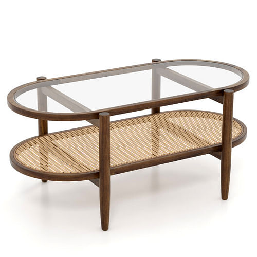 2-Tier Coffee Table with Tempered Glass Tabletop and Acacia Wood Frame - Free Shipping