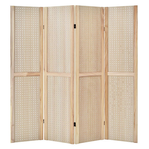 4-Panel Pegboard Display 5 Feet Tall Folding Privacy Screen for Craft Display Organized-Natural - Free Shipping