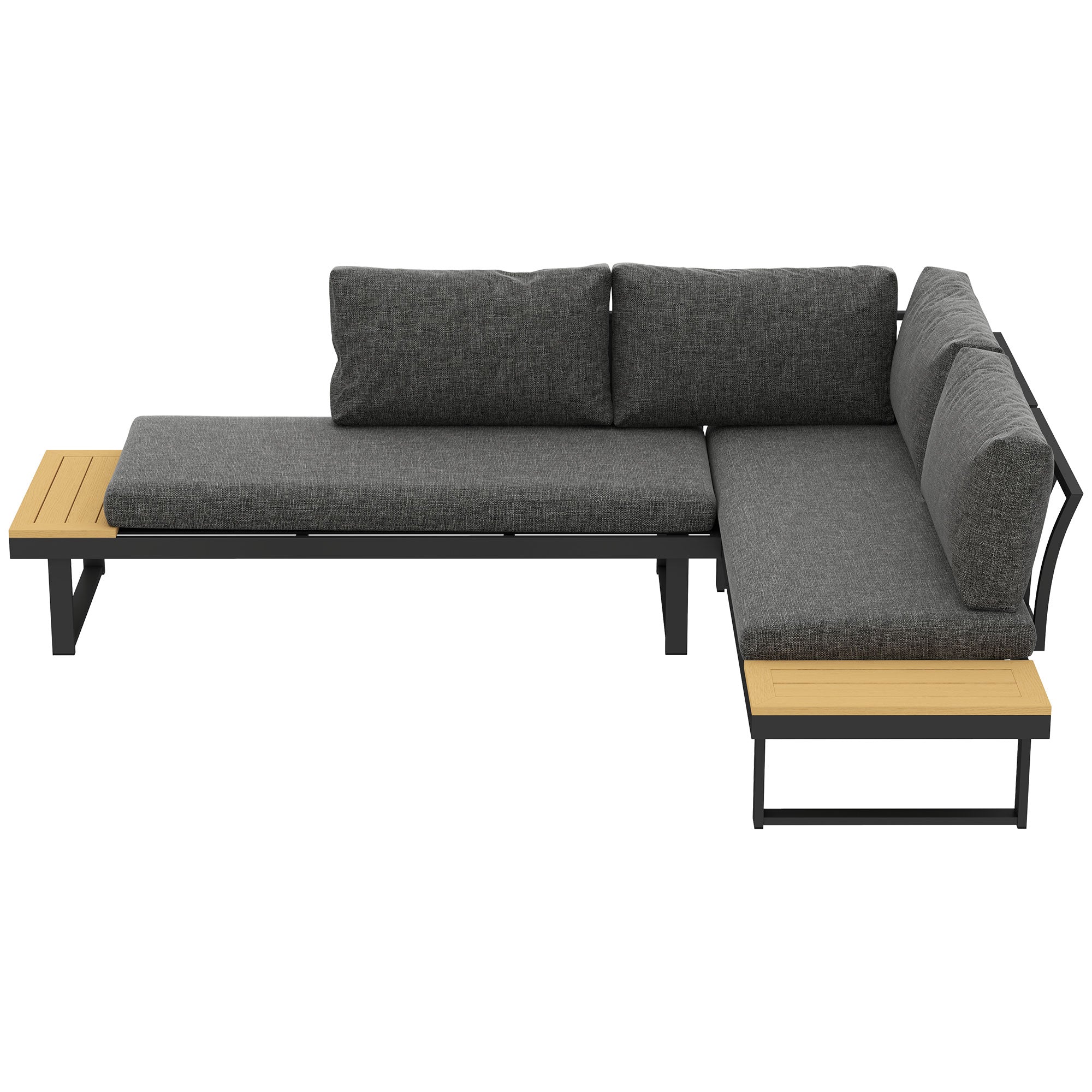 Outsunny 3 Pieces Aluminum Corner Patio Furniture Set Sectional Outdoor Sofa Set with 2 Loveseats Wood-Plastic Coffee Table Grey