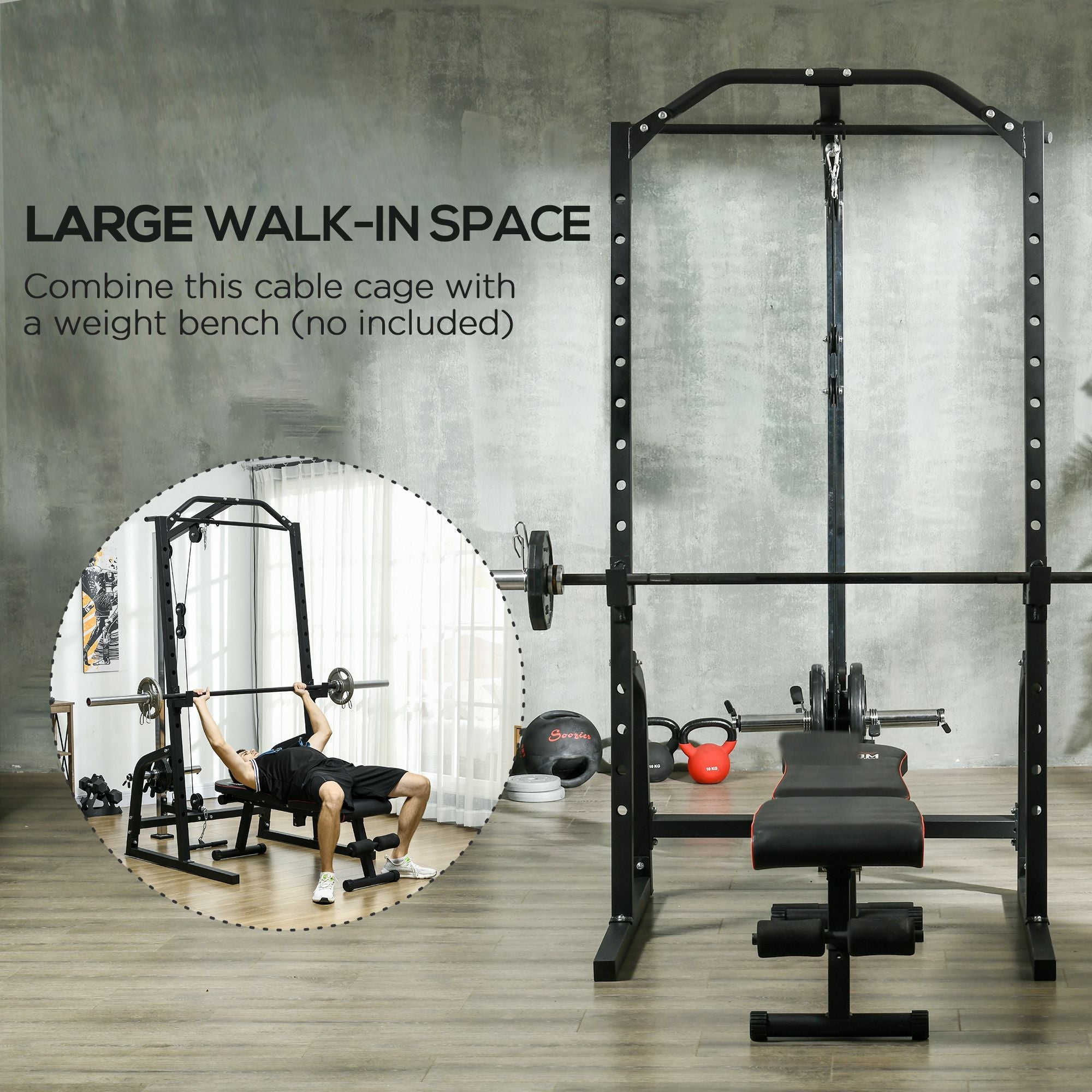 Soozier Complete Power Cage with 15-Level Squat Rack, Cable Pulley, Pull & Push-up Stand for Strength Training