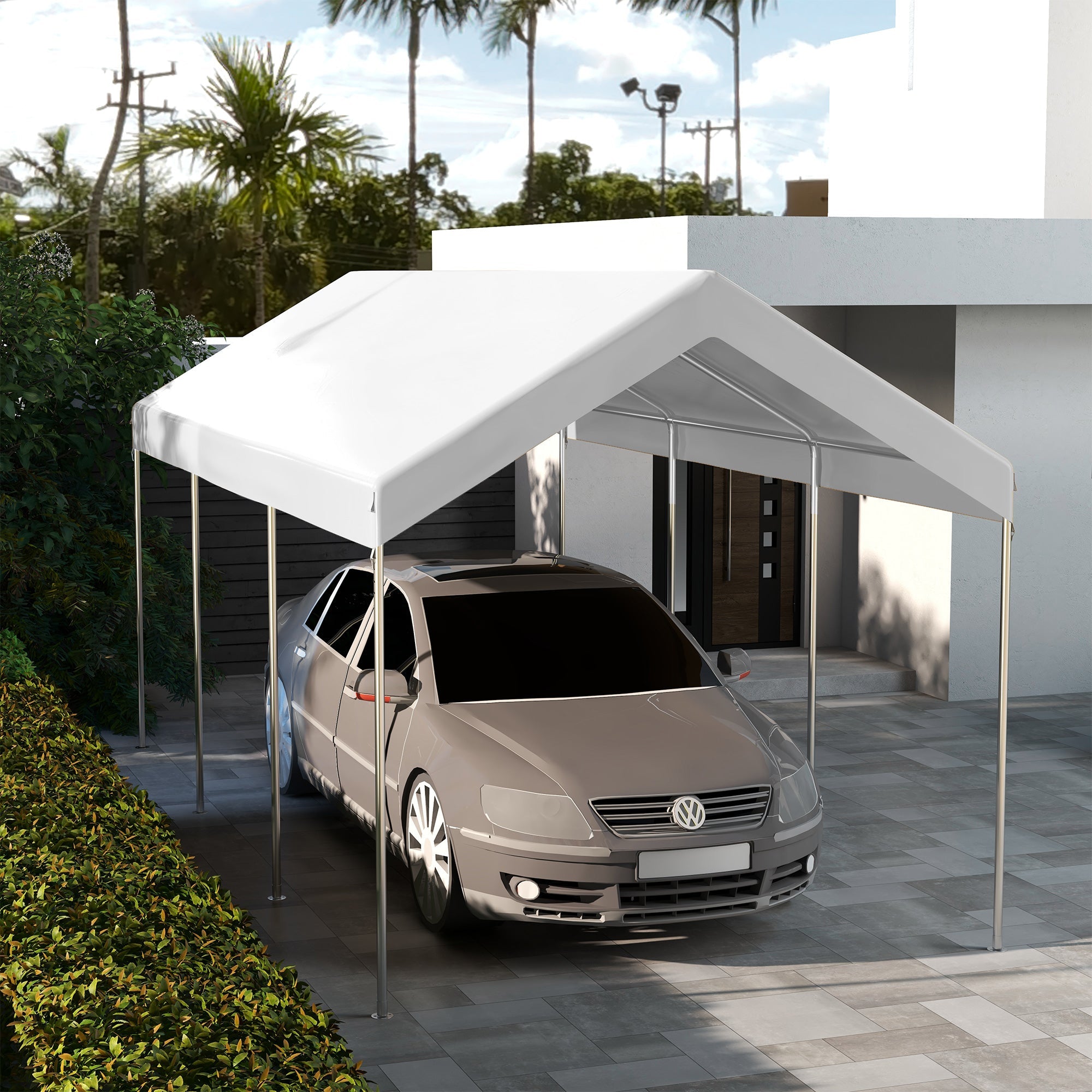 Outsunny 10 x 20ft Carport Replacement Canopy, UV Resistant Garage Car Cover with Ball Bungee Cords, White