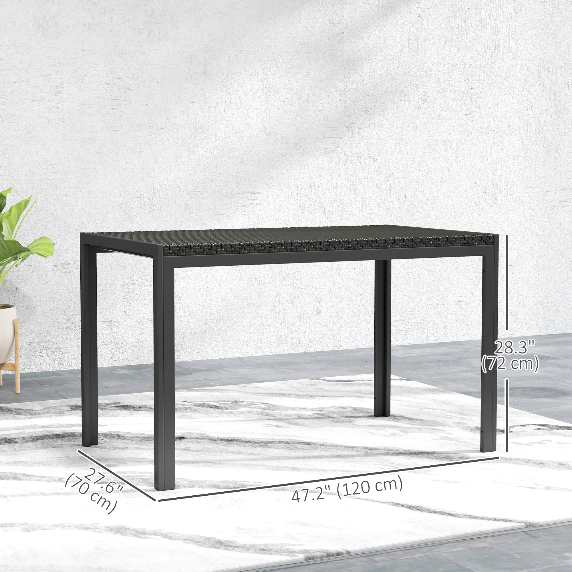 Outsunny Rectangular Outdoor Dining Table, 4-Seat Patio Table with PE Rattan Wicker Tabletop for Backyard and Lawn, Black