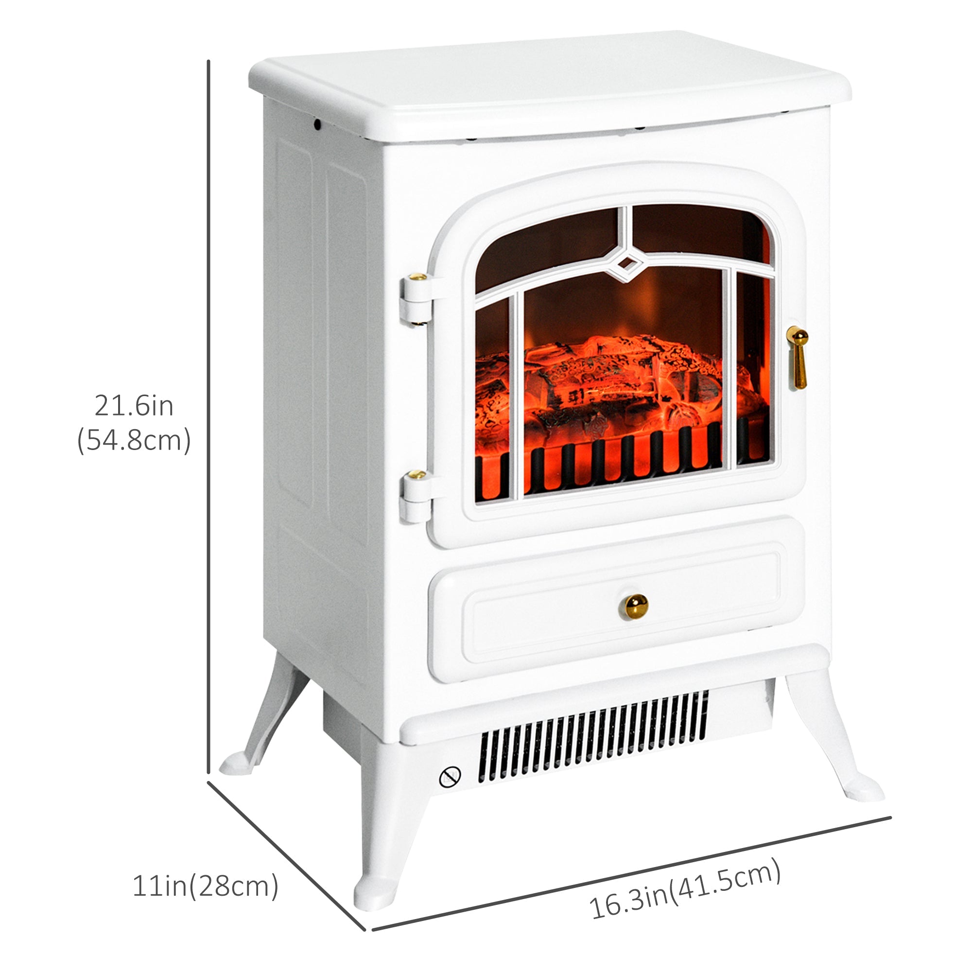 HOMCOM 16" Freestanding Electric Fireplace Heater Fire Stove with Wood Burning Flame 750/1500W White