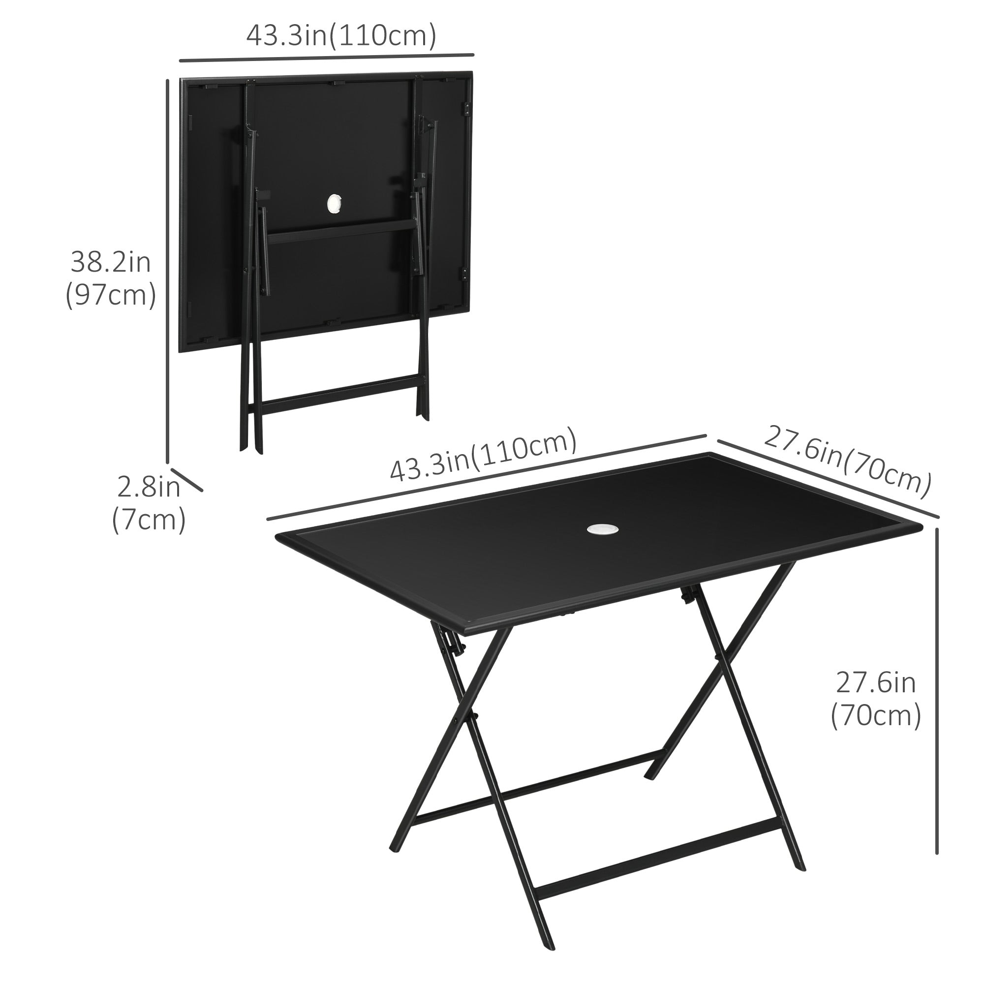 Outsunny Folding Patio Dining Table for 6 Rectangle Glass Outdoor Table Umbrella Hole Garden Lawn Backyard