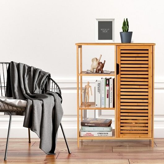 Bamboo Bathroom Storage Cabinet with Single Door-Natural - Free Shipping