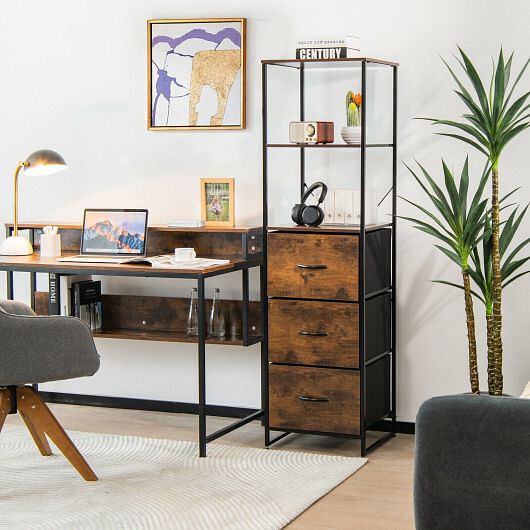 Freestanding Vertical 3 Drawer Dresser with 3 Shelves-Rustic Brown - Free Shipping