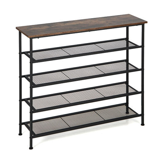 Industrial Adjustable 5-Tier Metal Shoe Rack with 4 Shelves for 16-20 Pairs - Free Shipping