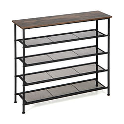 Industrial Adjustable 5-Tier Metal Shoe Rack with 4 Shelves for 16-20 Pairs - Free Shipping