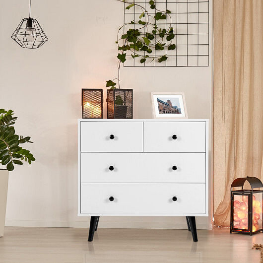 4 Drawers Dresser Chest of Drawers Free Standing Sideboard Cabinet-White - Free Shipping