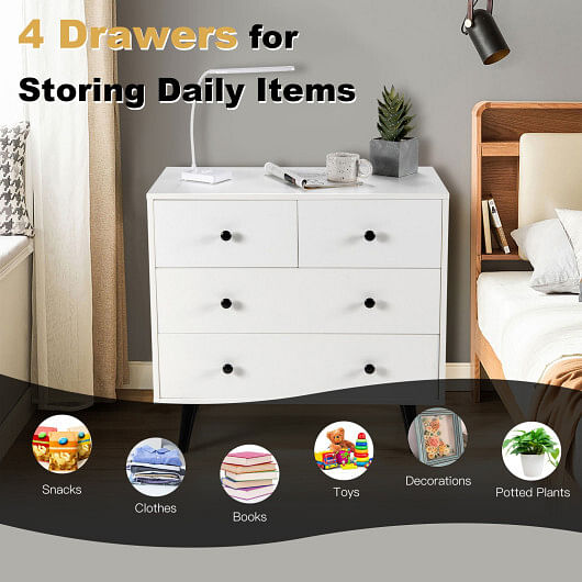 4 Drawers Dresser Chest of Drawers Free Standing Sideboard Cabinet-White - Free Shipping
