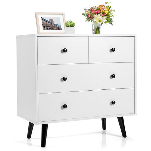 4 Drawers Dresser Chest of Drawers Free Standing Sideboard Cabinet-White - Free Shipping