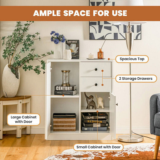 2-Door Free-standing Kitchen Sideboard with Adjustable Shelves-White - Free Shipping