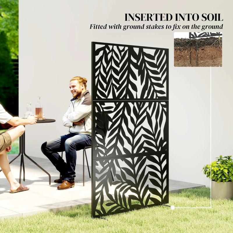 Metal Outdoor Privacy Screen, 72" x 38" Freestanding Outdoor Divider, Black