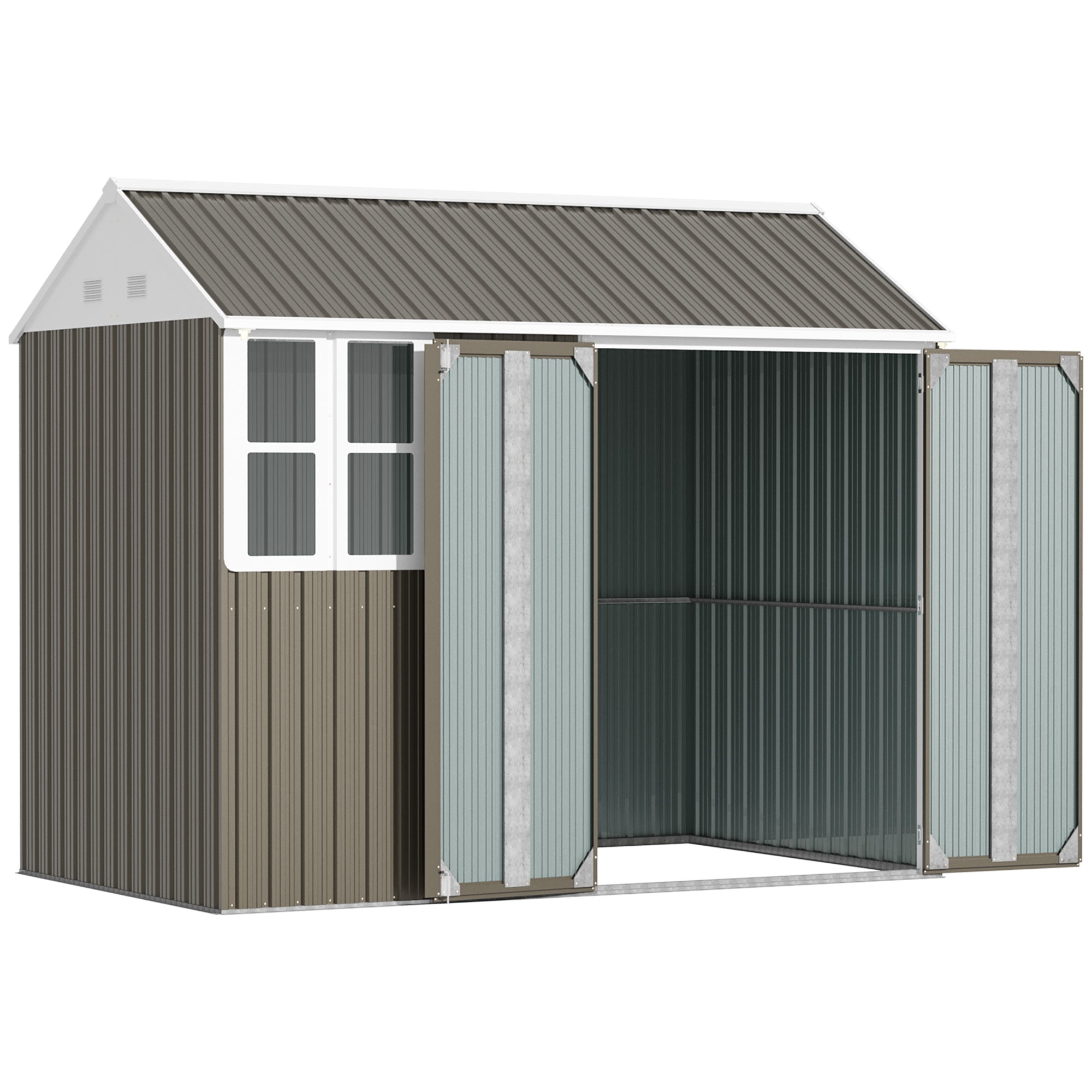 Outsunny 8.5' x 5.5' Metal Garden Storage Shed, Outdoor Tool Storage House with Lockable Door, Vents, Sloped Roof, Light Grey