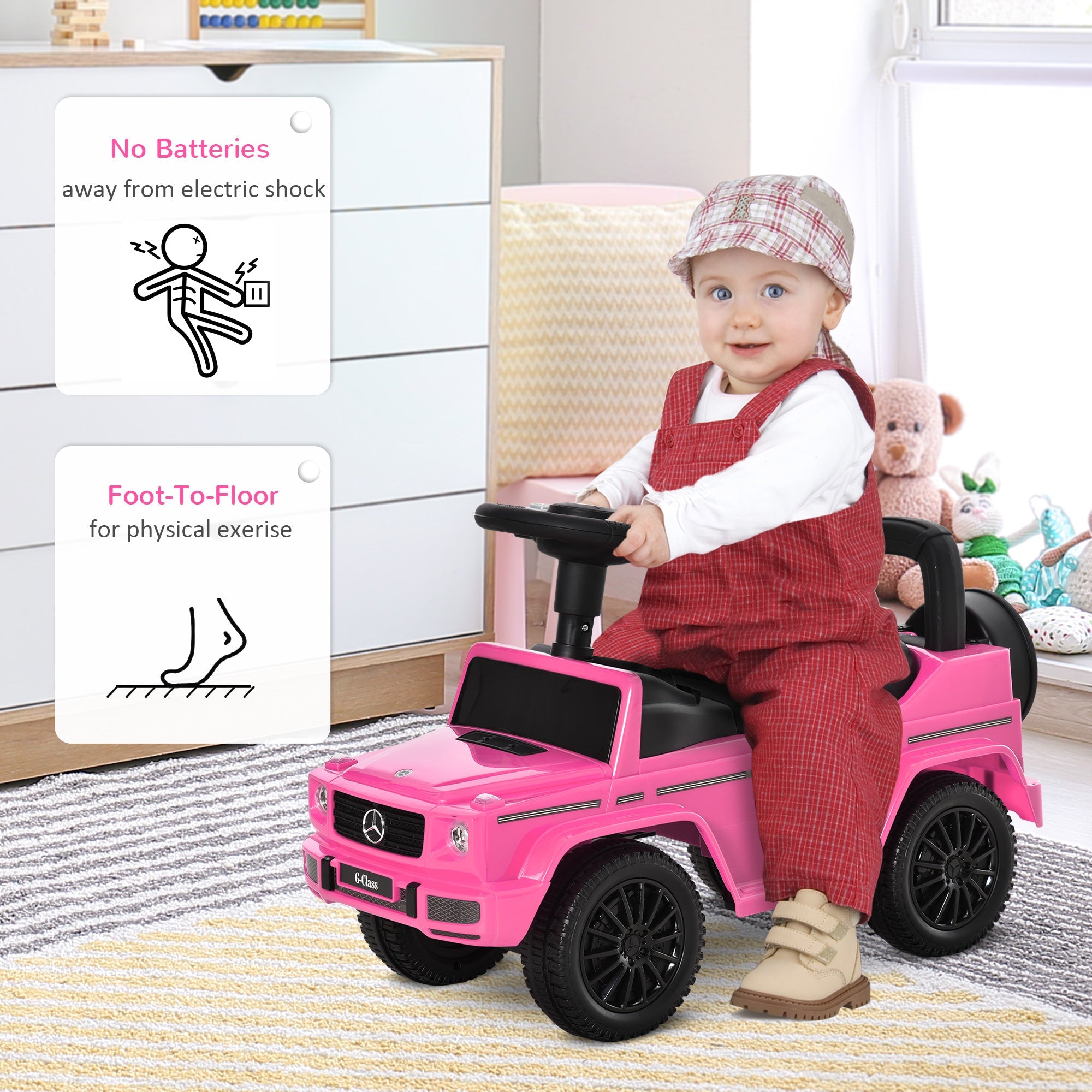 Aosom Luxury Cruiser: Baby Toddler Push Car, Mercedes-Benz G350 Licensed, Foot-to-Floor Ride-On, Pink
