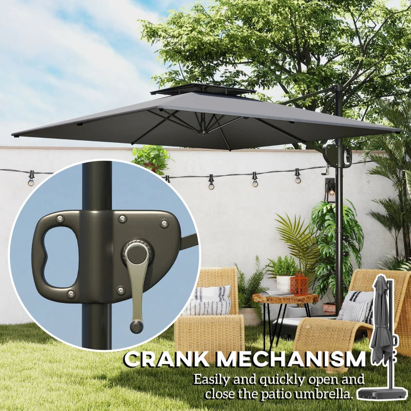 Square Cantilever Patio Umbrella, Double Top Patio Hanging Offset Umbrella with Crank & Tilt, 8' x 9', Dark Grey