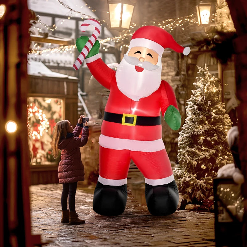 Outsunny 8ft Inflatable Christmas Santa Claus – LED Light-Up Blessings Sign, Outdoor Blow-Up Yard Display