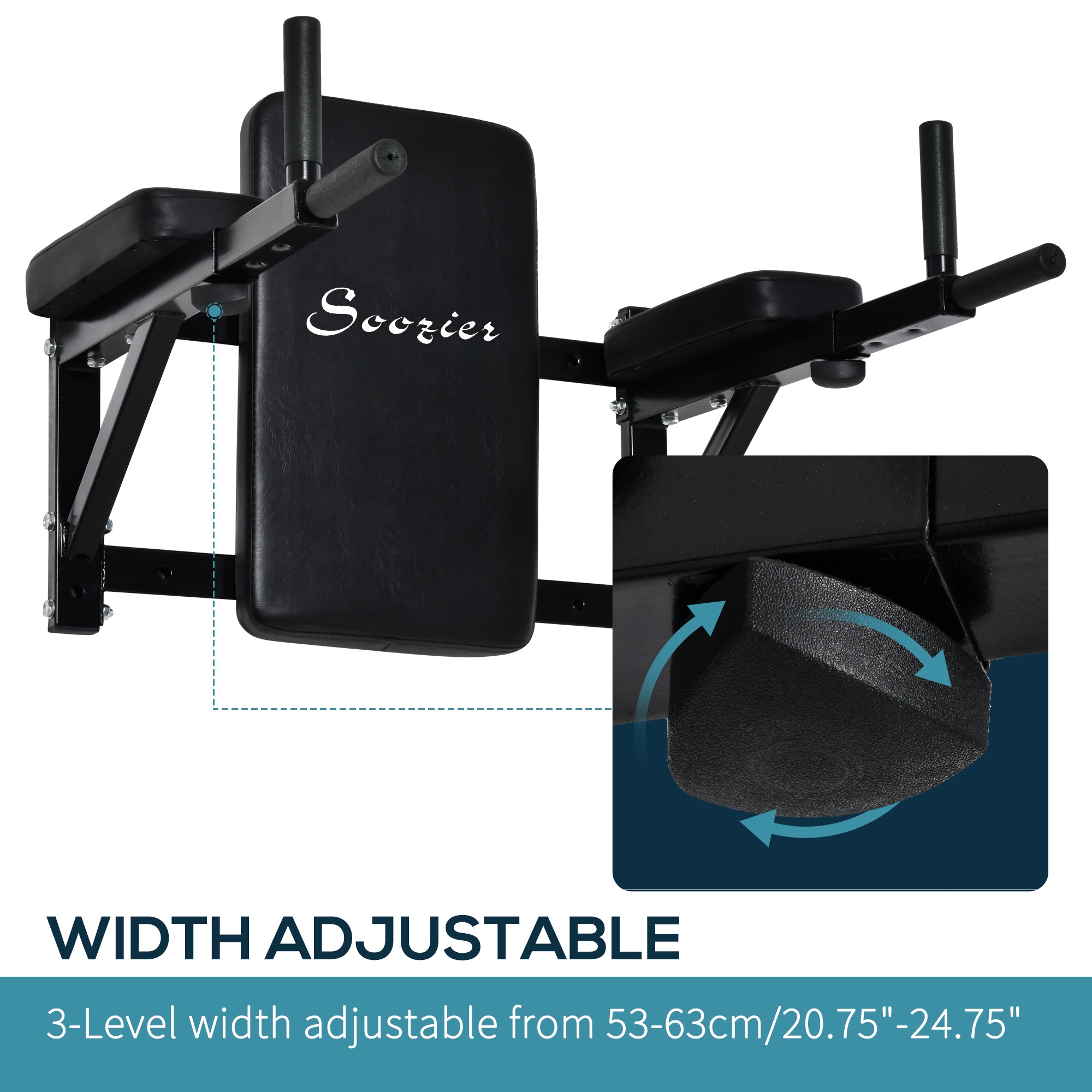 Soozier Wall Mounted Power Tower Gym Station with Pull Up Bar Dip Station for Home Workout Muscle Building Black