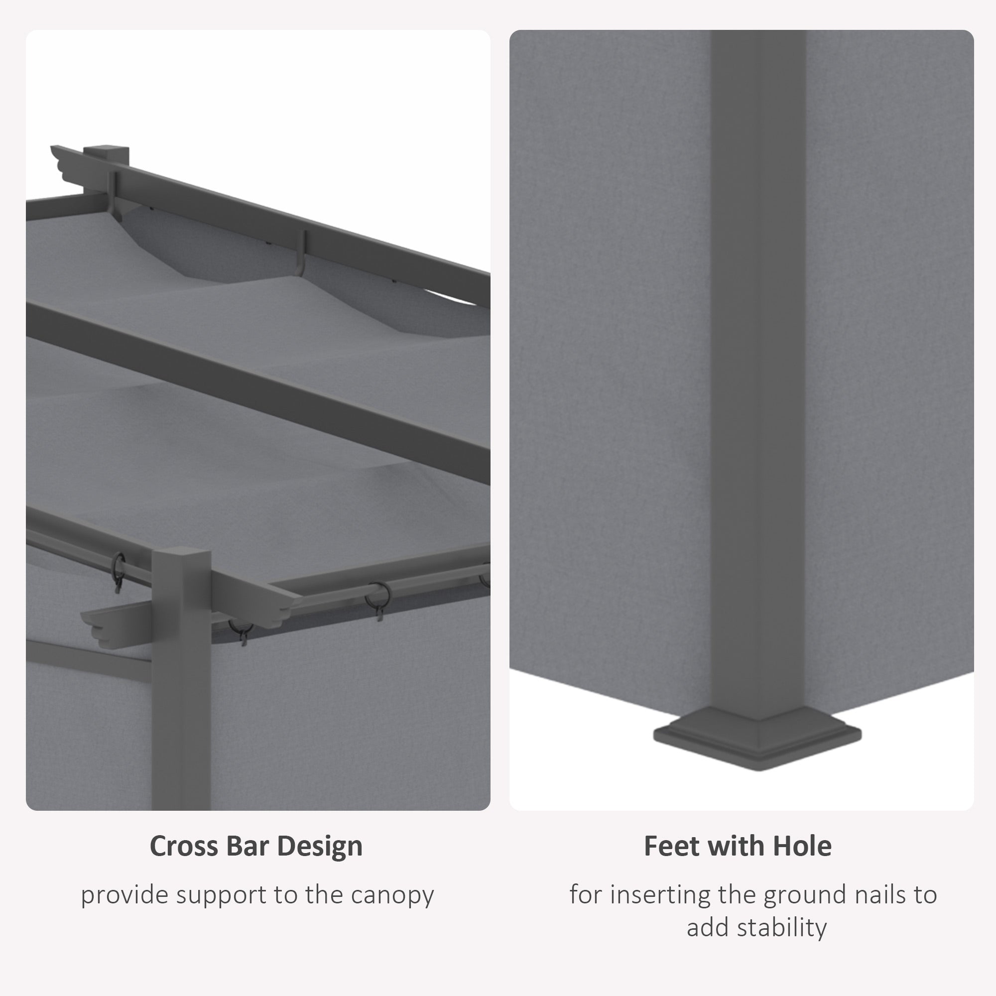Outsunny 9.7'x9.7' Metal Pergola with Retractable Roof Dark Grey Outdoor Shade Canopy