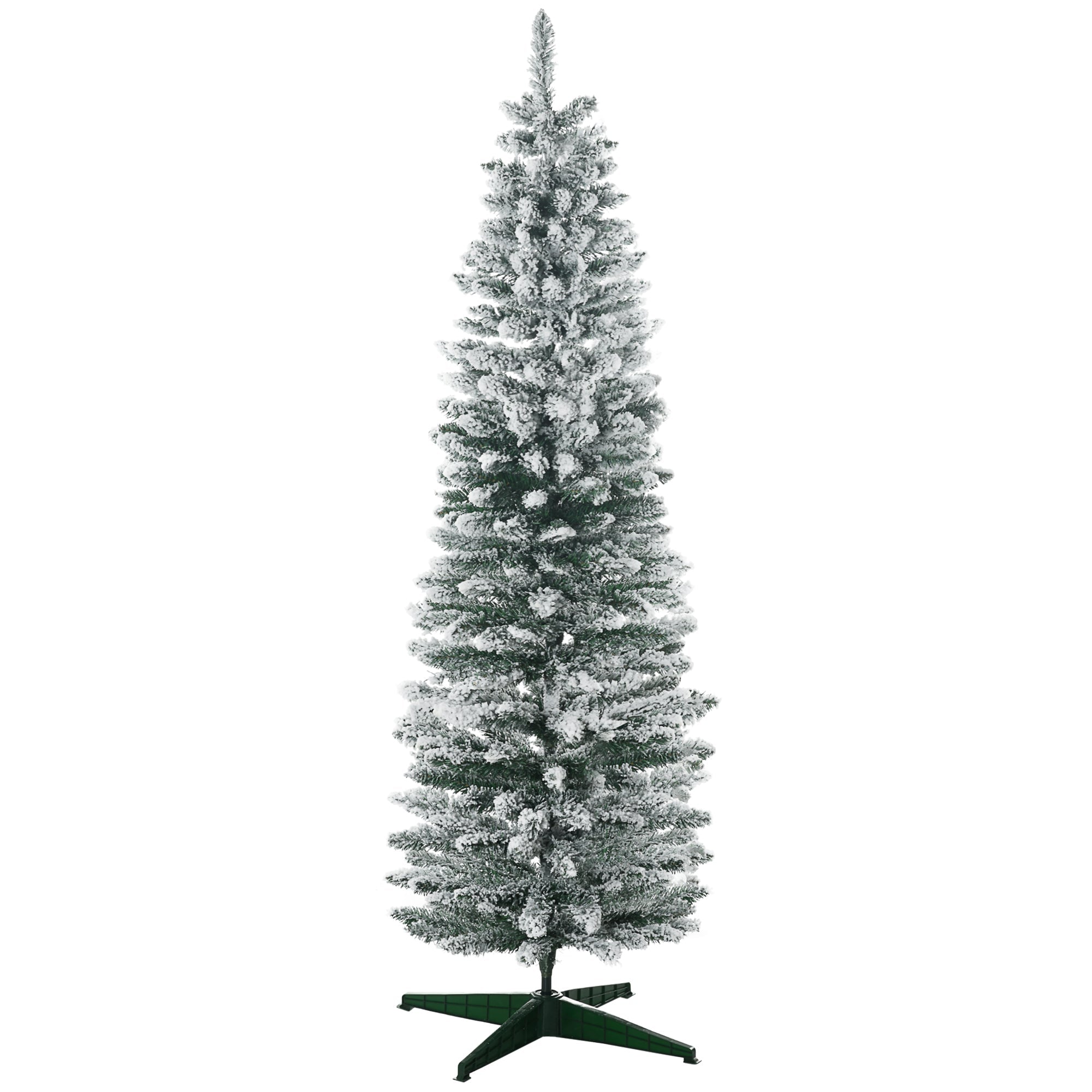 HOMCOM 6ft Tall Pencil Artificial Christmas Tree, Holiday Décor with 390 Snow Flocked Branches, Green
