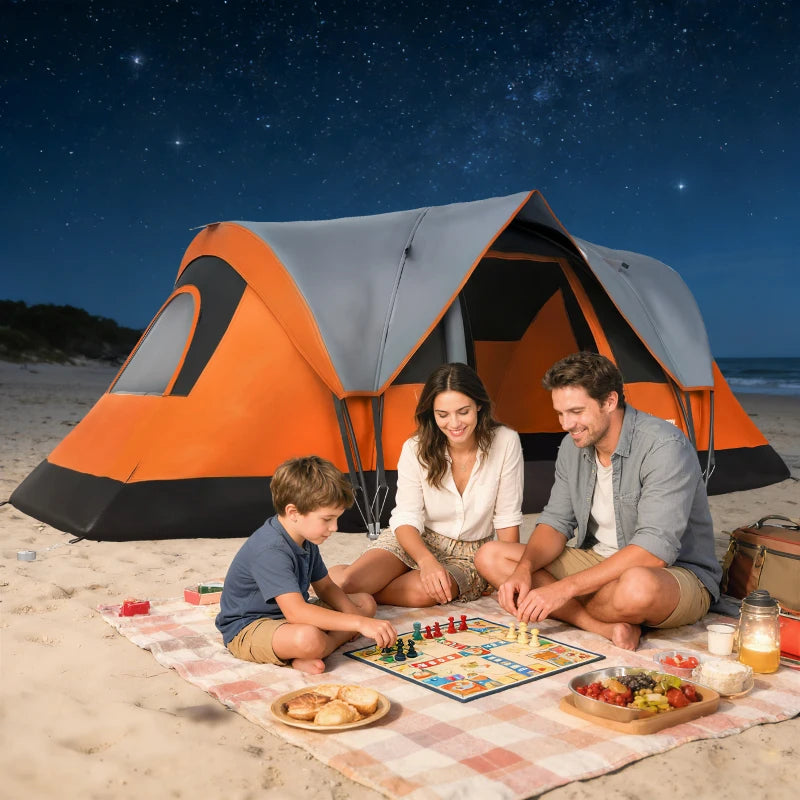 5-6 Person Family Tent, Outdoor Camping Tent with Lighting Hook, Carrying Bag for Camping, Hiking and Travelling Orange