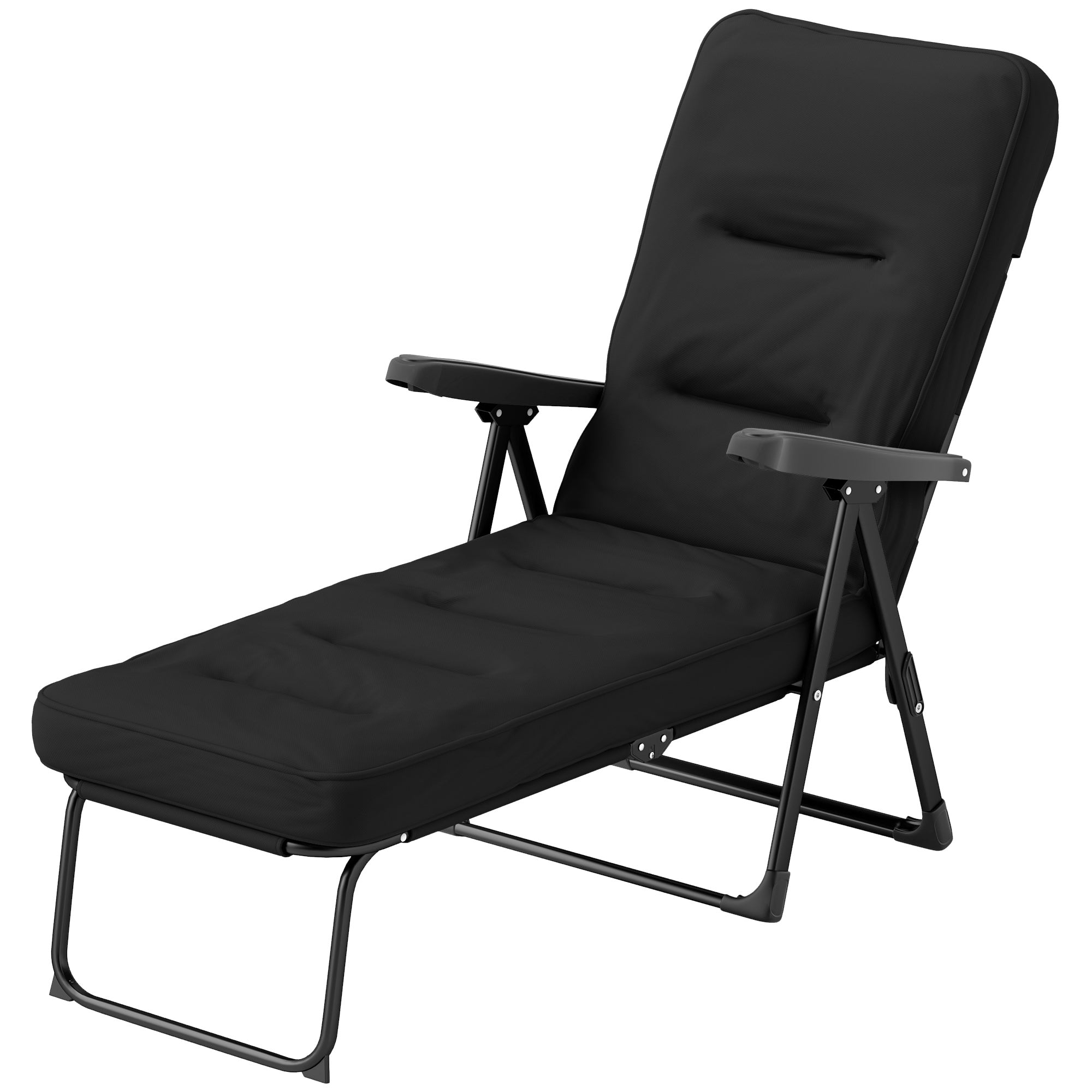 Outsunny Folding Outdoor Lounge Chair with Cushion, Adjustable Backrest, Reclining Patio Garden Chair with Footrest, Black