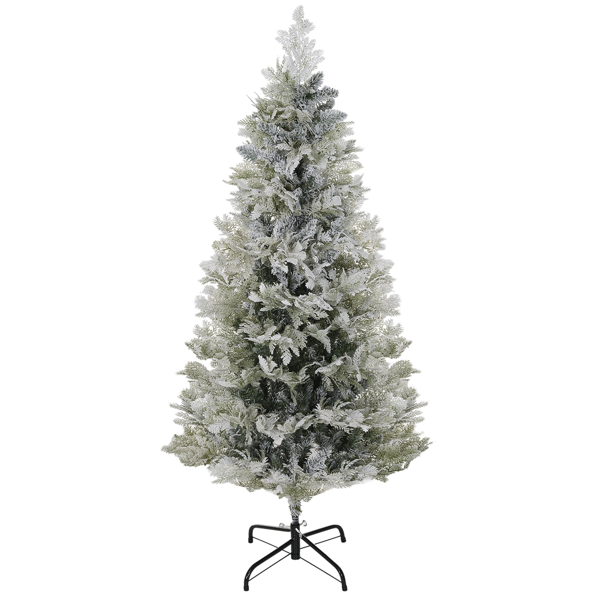 HOMCOM 5 Feet Pencil Snow Flocked Artificial Christmas Tree with 517 Realistic Cypress Branches, Auto Open, Green