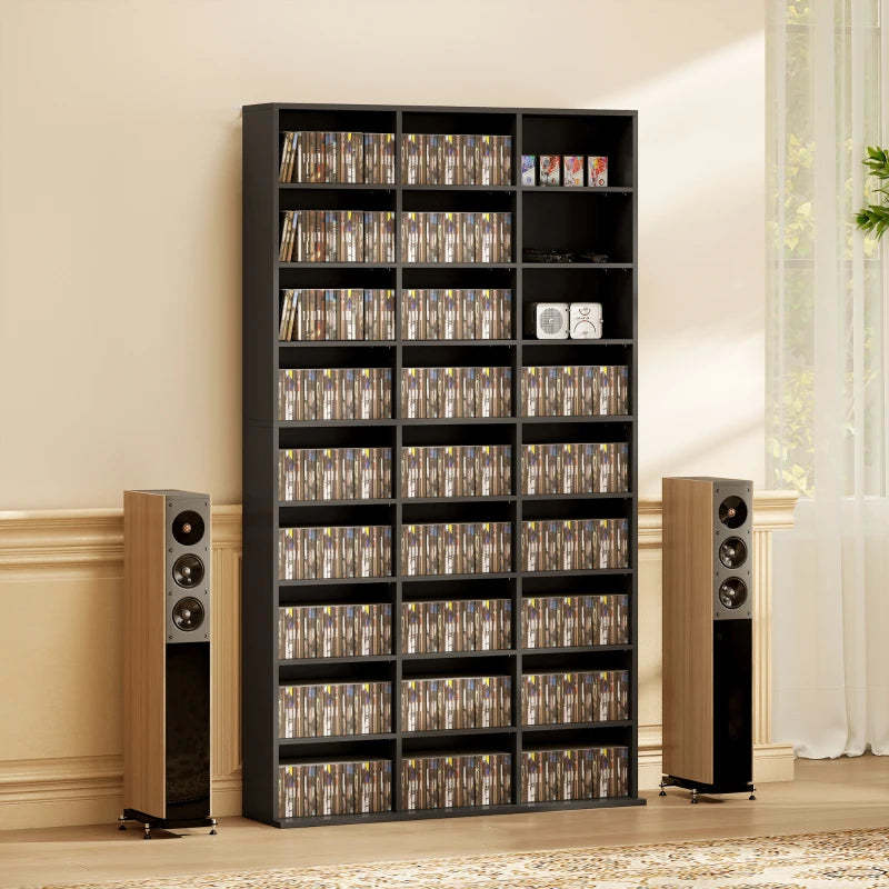 Media Storage Cabinet, 9-Tier DVD Shelf with 21 Adjustable Shelves, Holds 835 CDs, 500 DVDs or 640 Blu-rays, Black