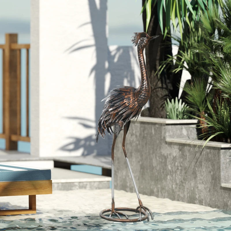 Garden Statue Heron Standing Lawn Sculpture Statue Ornament with Stakes for Lawn 12.2"W x 7.1"D x 28"H Silver Tone