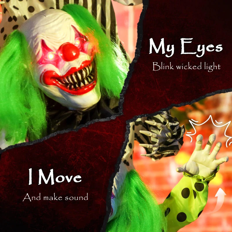 Outsunny Life-Size Stackable Animated Clown – Red Light-Up Eyes, Sound Activated Halloween Decoration