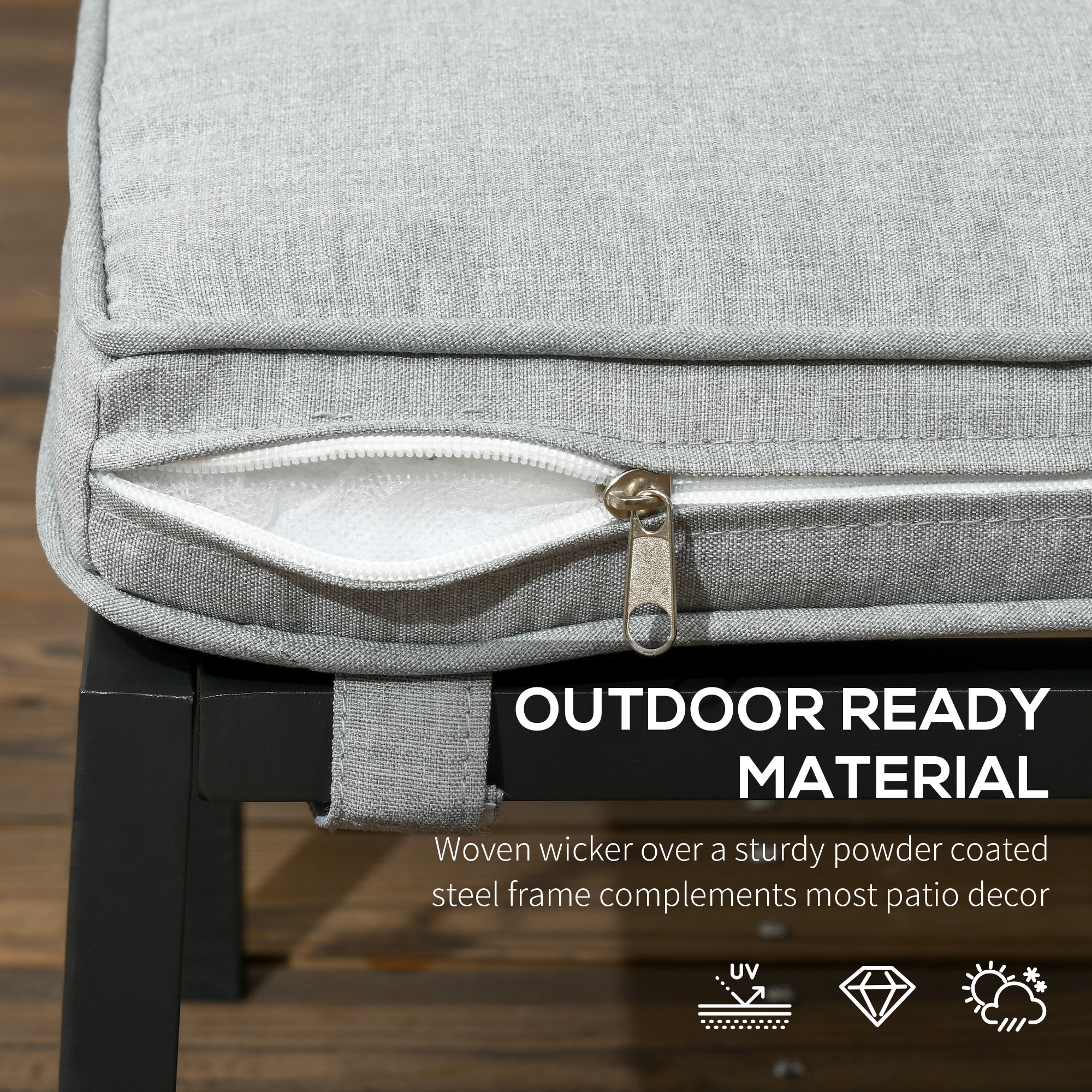 Outsunny Garden Furniture Set 5PC Rattan with Armchairs Stools & Steel Tabletop Khaki