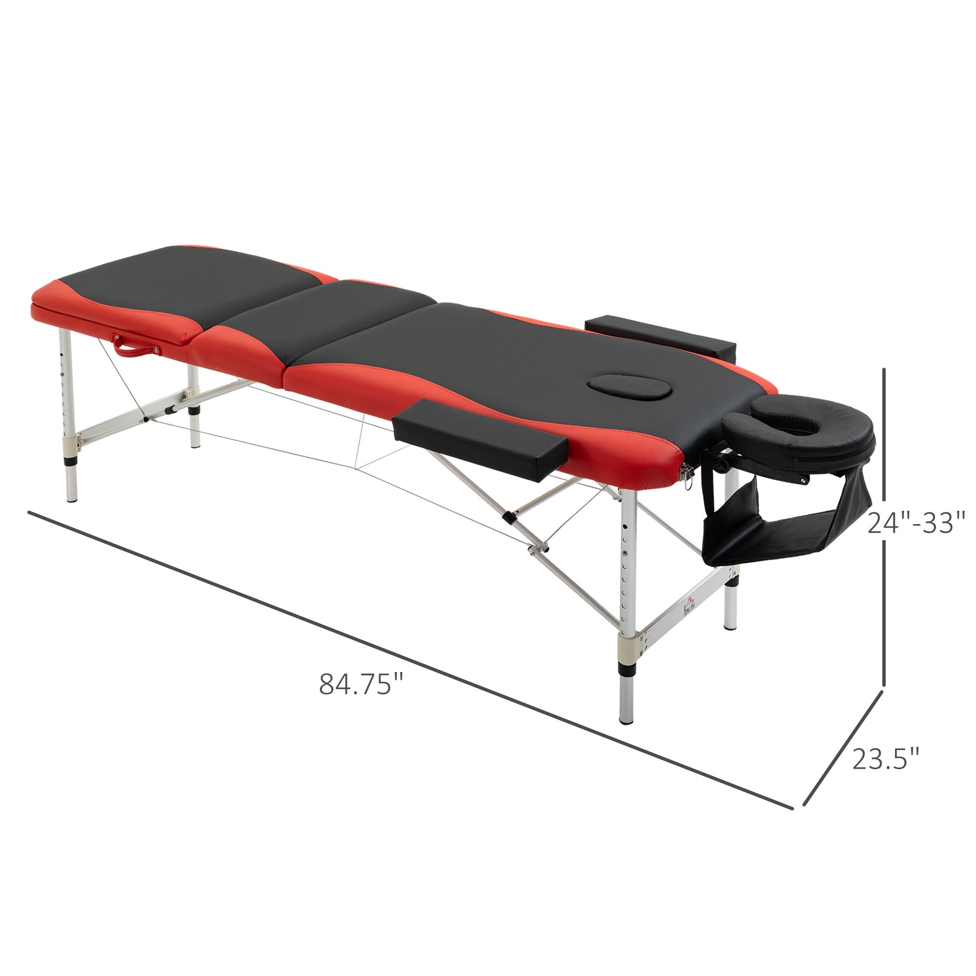 HOMCOM 73" 3 Section Foldable Massage Table Professional Salon Spa Facial Couch Bed (Black/Red)
