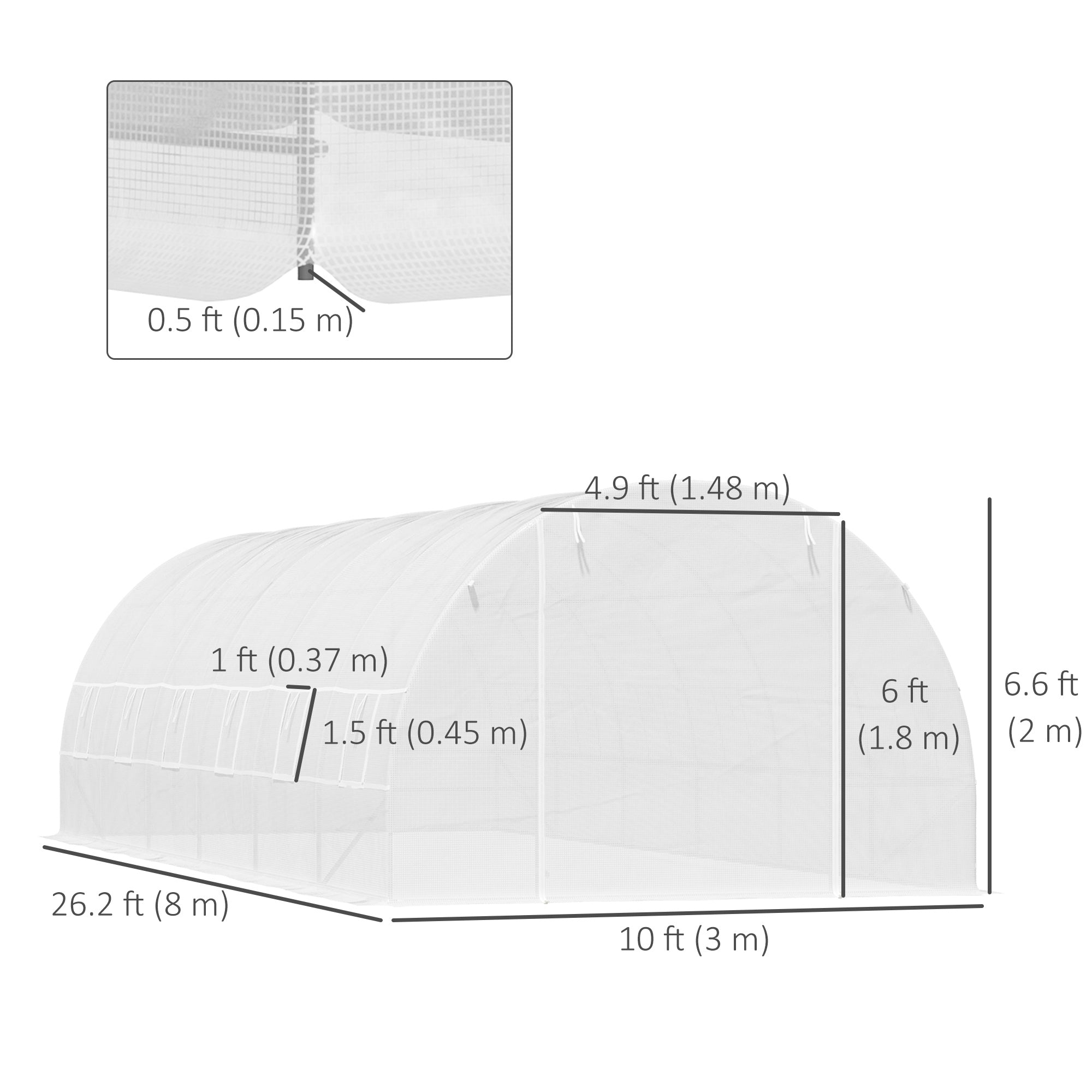 Outsunny 26' x 10' x 6.6' Large Walk in Tunnel Greenhouse Garden Plant Seed Green House Premium Steel Frame