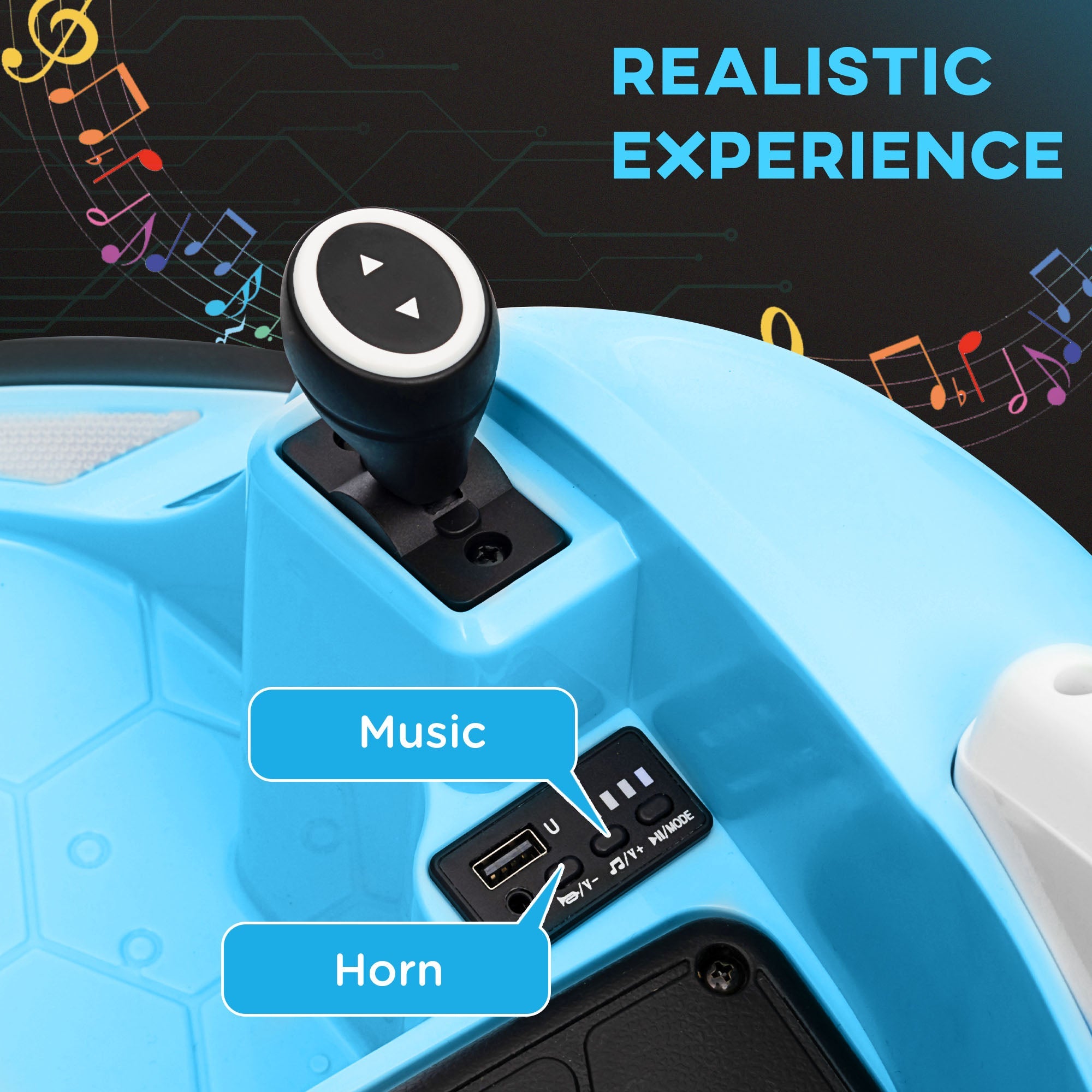 Qaba 12V Bumper Car for Toddlers, Ride On Car with 360 Degree Remote Control, Lights Music Horn, for 1.5-5 Years, Light Blue