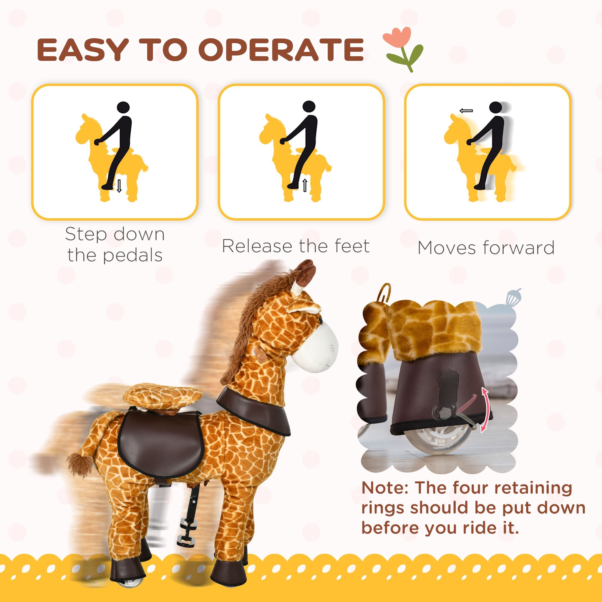Qaba Giraffe Walking Horse - Ride On Mechanical Rocking Pony with Wheels, Great Gift for 3-6 Years, Girls & Boys